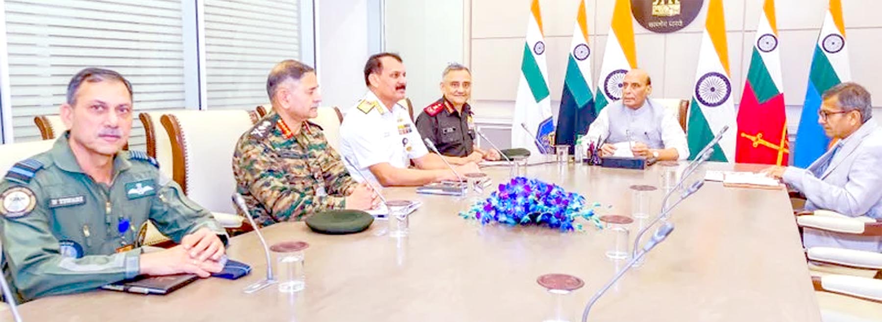 Defence Minister Rajnath Singh reviews security situation.